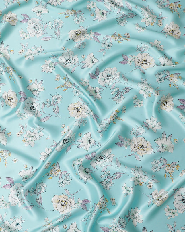 قماش الساتان الحريري Aqua Elegance - طباعة زهور إيطالية، بعرض 140 سم - شراء منسوجات فاخرة عبر الإنترنت-D18315