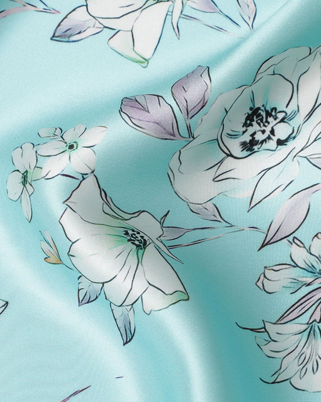 قماش الساتان الحريري Aqua Elegance - طباعة زهور إيطالية، بعرض 140 سم - شراء منسوجات فاخرة عبر الإنترنت-D18315