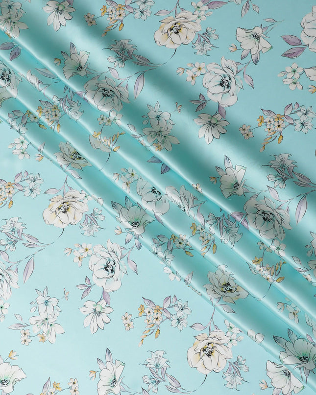 قماش الساتان الحريري Aqua Elegance - طباعة زهور إيطالية، بعرض 140 سم - شراء منسوجات فاخرة عبر الإنترنت-D18315