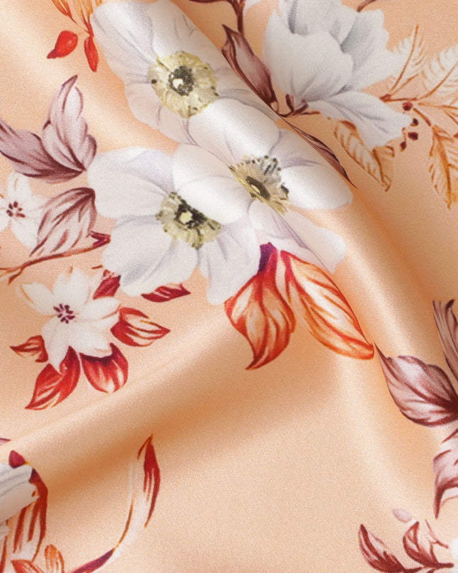 Apricot Blush Silk Satin Fabric - Italian Printed, 140cm Width - Shop Online for Luxurious Textiles-D18317