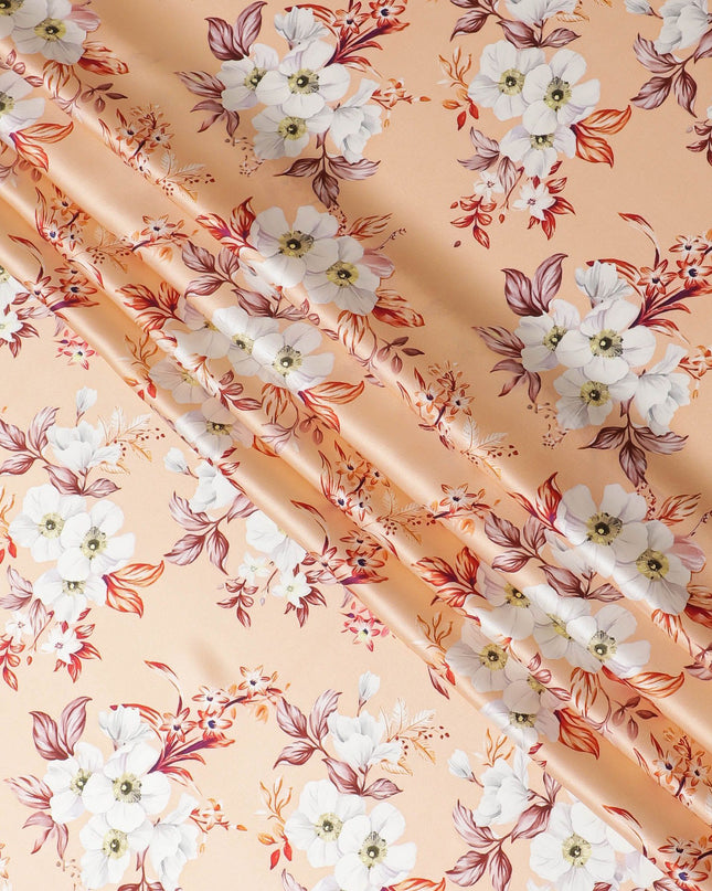 Apricot Blush Silk Satin Fabric - Italian Printed, 140cm Width - Shop Online for Luxurious Textiles-D18317