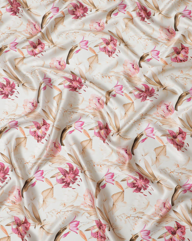 Blushing Orchid Silk Satin Fabric - Exquisite Italian Print, 140cm Wide - Shop Premium Textiles Online-D18319