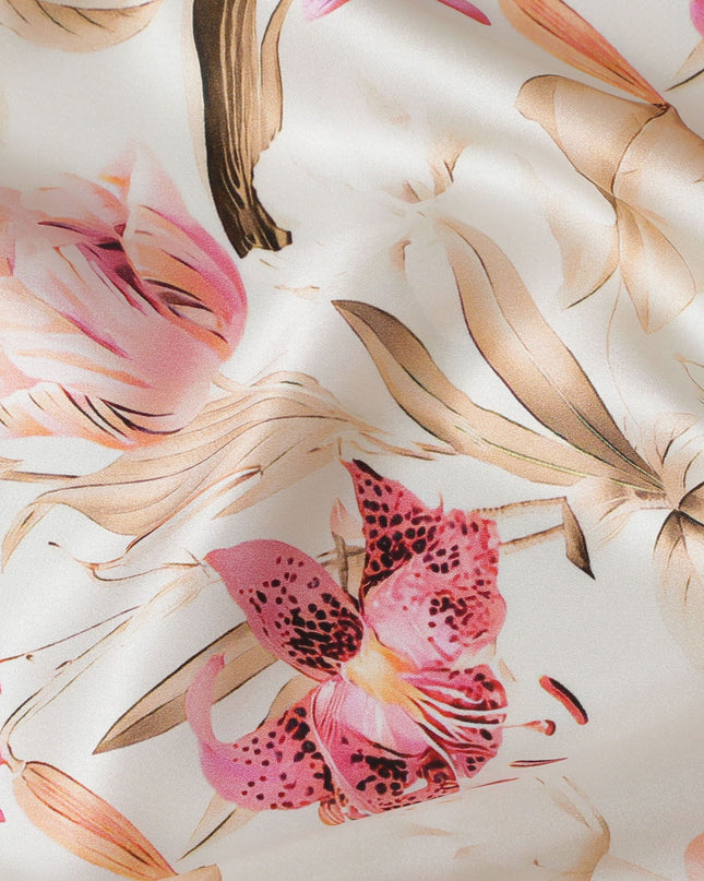 Blushing Orchid Silk Satin Fabric - Exquisite Italian Print, 140cm Wide - Shop Premium Textiles Online-D18319