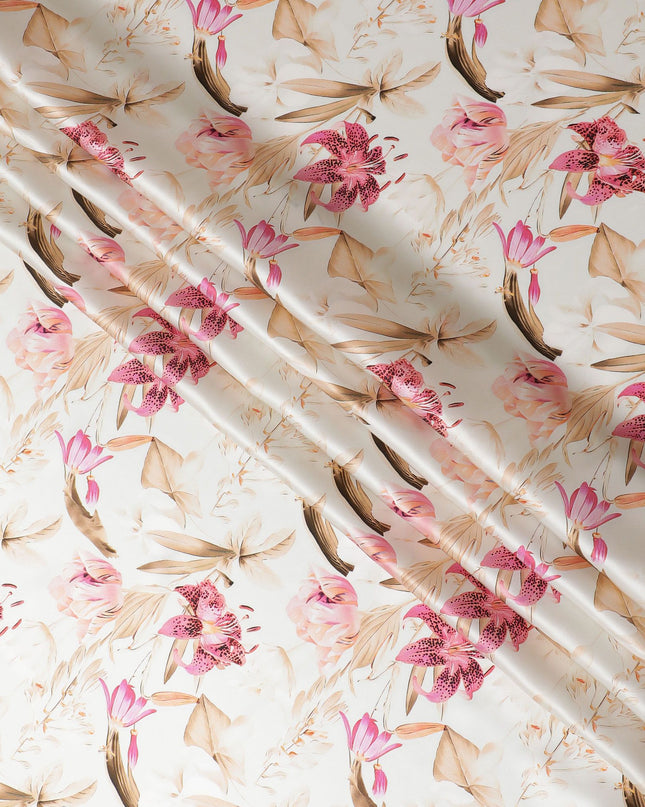 Blushing Orchid Silk Satin Fabric - Exquisite Italian Print, 140cm Wide - Shop Premium Textiles Online-D18319