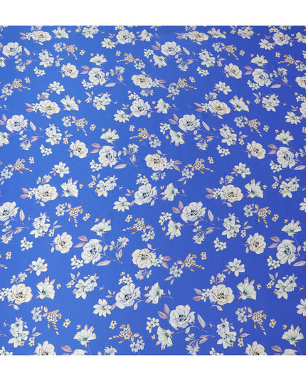 Royal Azure Silk Satin Fabric - Exquisite Italian Floral Design, 140cm Wide - Shop Online-D18321