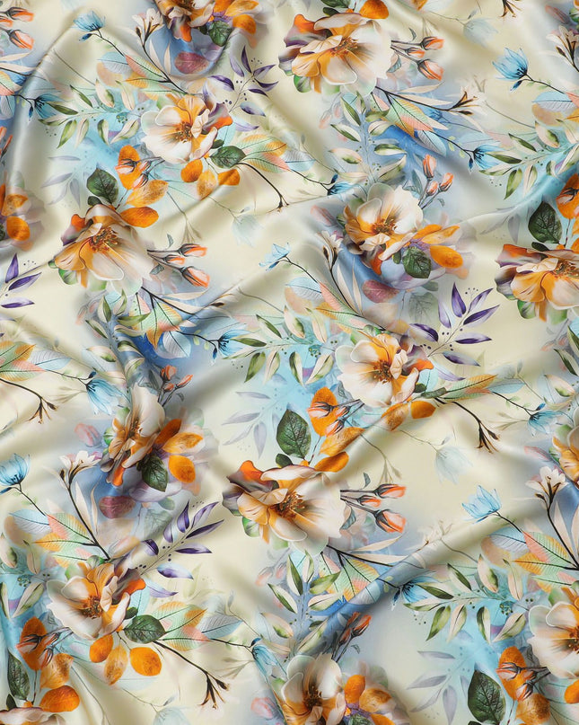 Autumn Harvest Silk Satin Fabric - Italian Print, 140cm Wide - Buy Exquisite Textiles Online-D18322