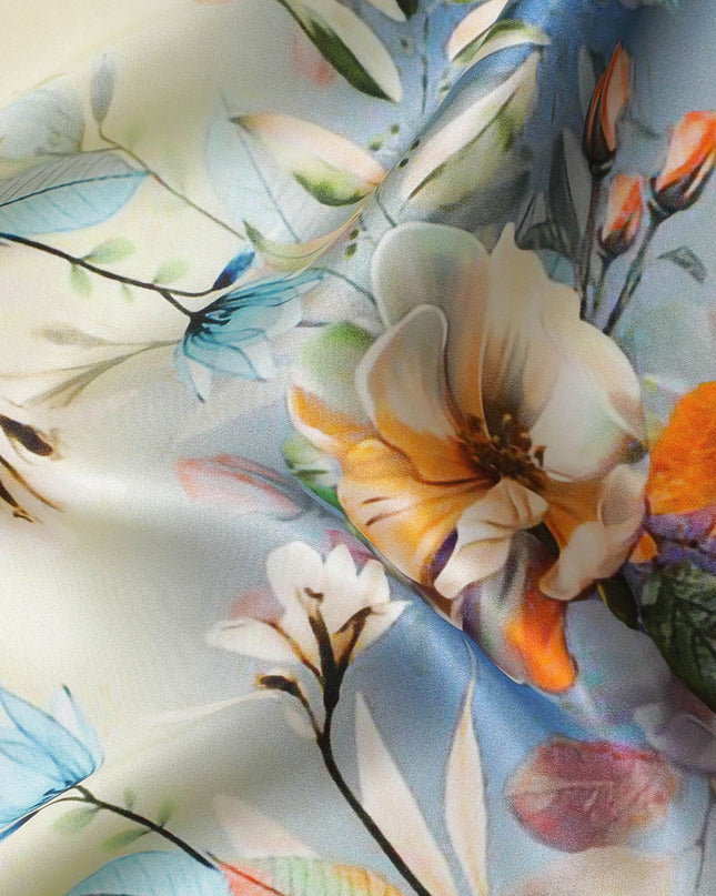 Autumn Harvest Silk Satin Fabric - Italian Print, 140cm Wide - Buy Exquisite Textiles Online-D18322