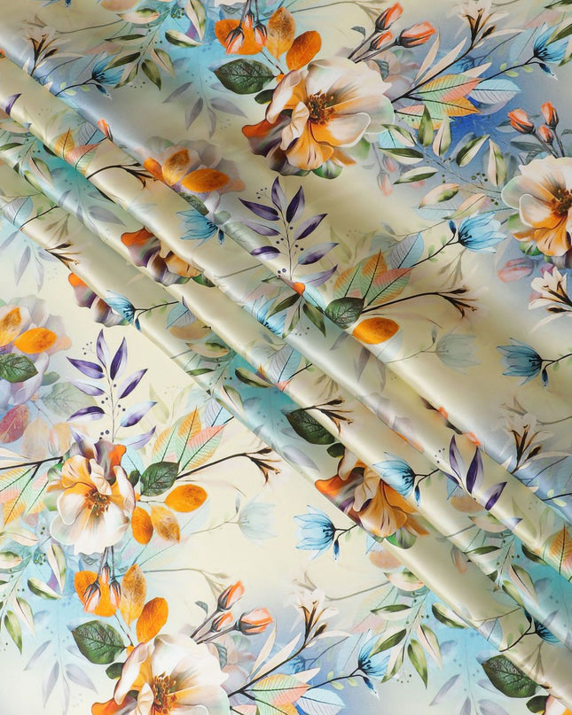 Autumn Harvest Silk Satin Fabric - Italian Print, 140cm Wide - Buy Exquisite Textiles Online-D18322