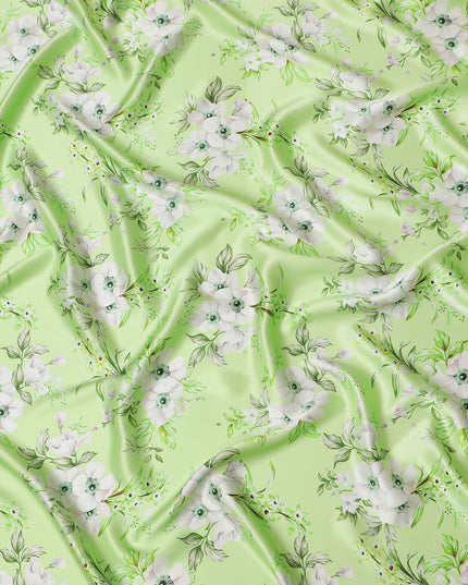 قماش ساتان حريري Spring Blossom - طباعة إيطالية باللون الأخضر الطازج، بعرض 140 سم - تسوق عبر الإنترنت-D18323