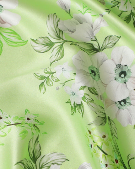 قماش ساتان حريري Spring Blossom - طباعة إيطالية باللون الأخضر الطازج، بعرض 140 سم - تسوق عبر الإنترنت-D18323