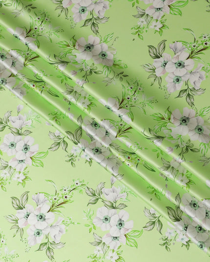 قماش ساتان حريري Spring Blossom - طباعة إيطالية باللون الأخضر الطازج، بعرض 140 سم - تسوق عبر الإنترنت-D18323