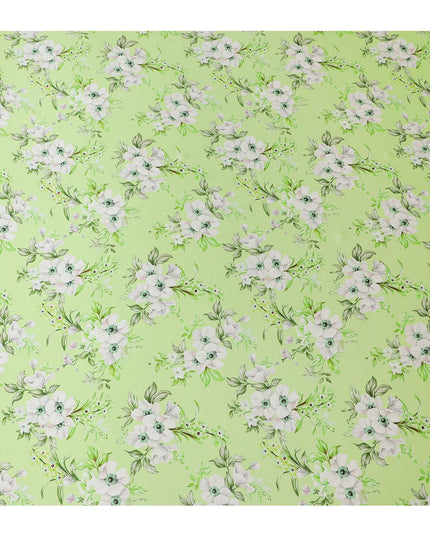 قماش ساتان حريري Spring Blossom - طباعة إيطالية باللون الأخضر الطازج، بعرض 140 سم - تسوق عبر الإنترنت-D18323