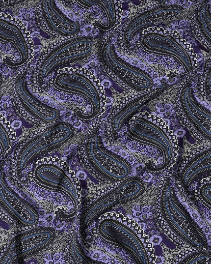 قماش ساتان حرير بيزلي من ريجال - بنفسجي فاخر مع طباعة كلاسيكية، عرض 140 سم -D18324