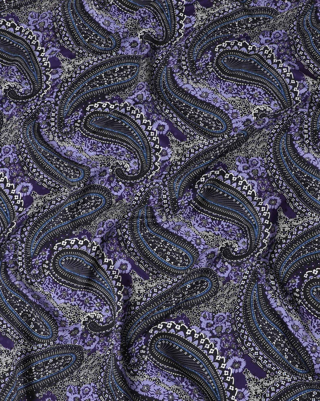 قماش ساتان حرير بيزلي من ريجال - بنفسجي فاخر مع طباعة كلاسيكية، عرض 140 سم -D18324