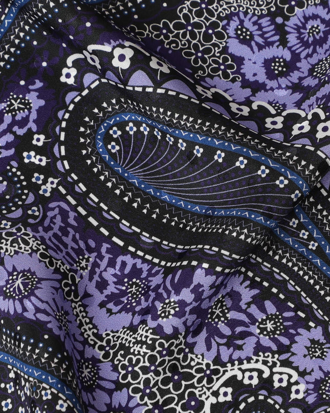 قماش ساتان حرير بيزلي من ريجال - بنفسجي فاخر مع طباعة كلاسيكية، عرض 140 سم -D18324