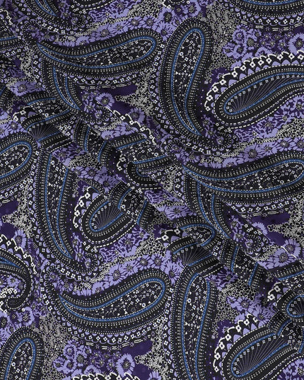 قماش ساتان حرير بيزلي من ريجال - بنفسجي فاخر مع طباعة كلاسيكية، عرض 140 سم -D18324
