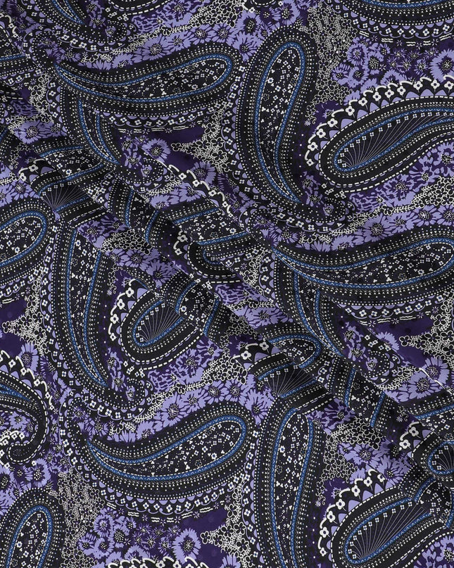 قماش ساتان حرير بيزلي من ريجال - بنفسجي فاخر مع طباعة كلاسيكية، عرض 140 سم -D18324