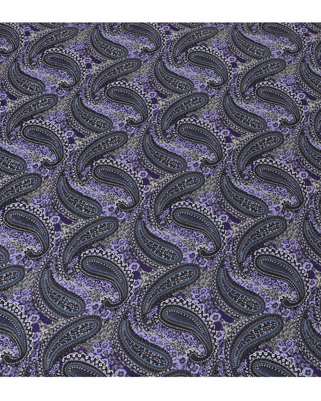 قماش ساتان حرير بيزلي من ريجال - بنفسجي فاخر مع طباعة كلاسيكية، عرض 140 سم -D18324
