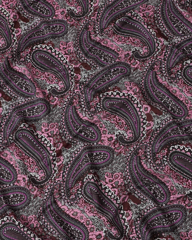 قماش ساتان حرير بيزلي من Magenta Mystique - تصميم إيطالي أنيق، عرض 140 سم -D18325