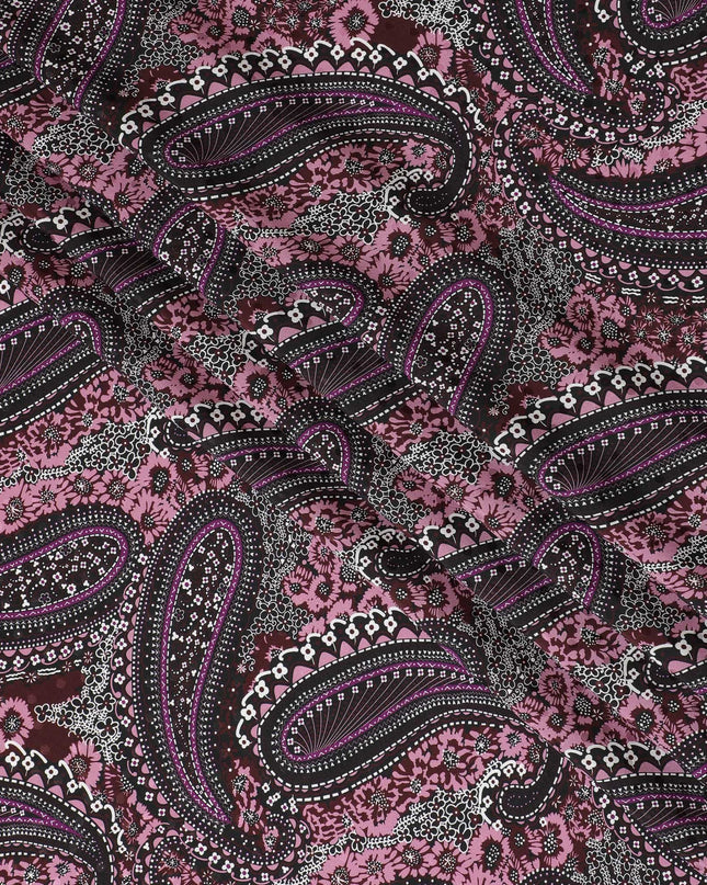 قماش ساتان حرير بيزلي من Magenta Mystique - تصميم إيطالي أنيق، عرض 140 سم -D18325