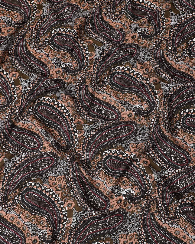 قماش من الساتان الحريري Espresso Elegance Paisley - طباعة إيطالية تقليدية، بعرض 140 سم - تسوق عبر الإنترنت-D18326