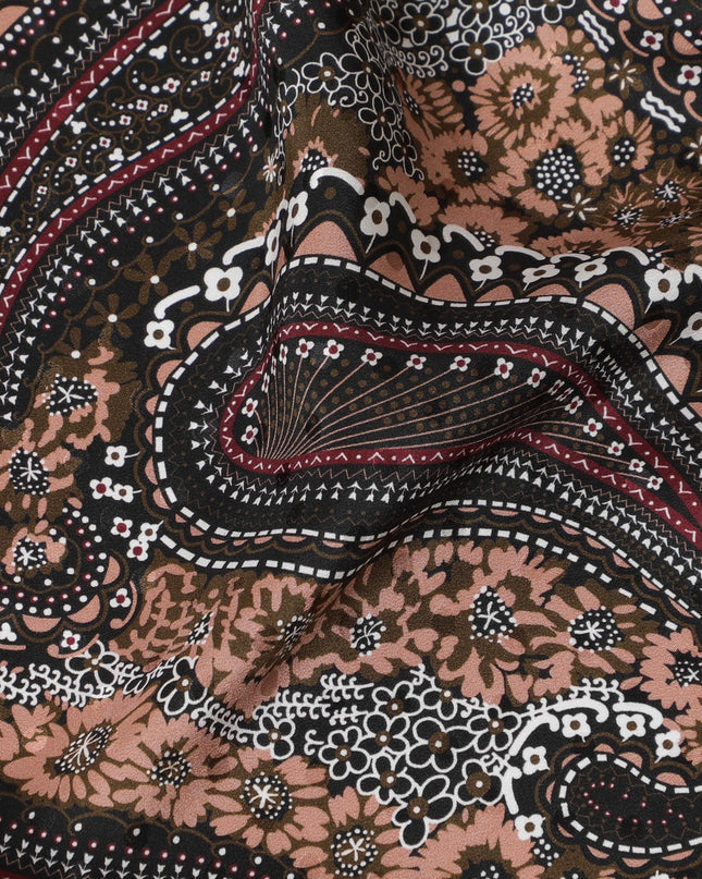 قماش من الساتان الحريري Espresso Elegance Paisley - طباعة إيطالية تقليدية، بعرض 140 سم - تسوق عبر الإنترنت-D18326