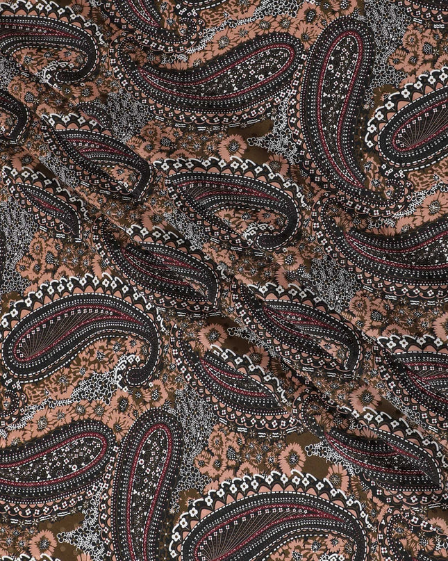 قماش من الساتان الحريري Espresso Elegance Paisley - طباعة إيطالية تقليدية، بعرض 140 سم - تسوق عبر الإنترنت-D18326