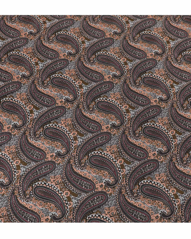 قماش من الساتان الحريري Espresso Elegance Paisley - طباعة إيطالية تقليدية، بعرض 140 سم - تسوق عبر الإنترنت-D18326