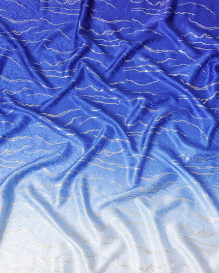 Oceanic Waves Silk Satin Fabric - Captivating Blue Gradient Print, 140cm Wide - Buy in Meters Online-D18327
