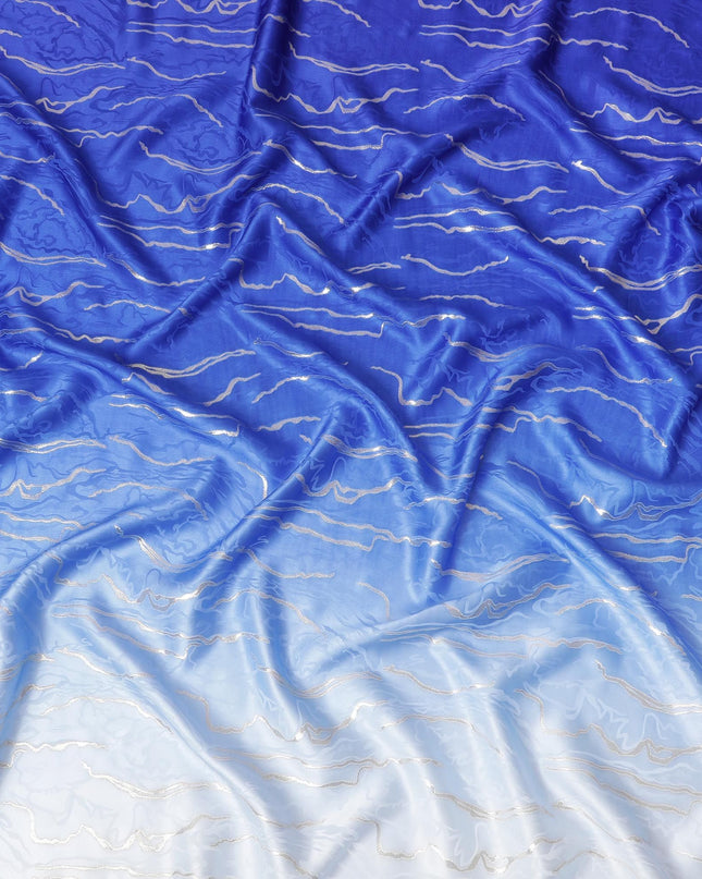 قماش الساتان الحريري بأمواج المحيط - طباعة متدرجة زرقاء آسرة، بعرض 140 سم - شراء بالمتر Online-D18327