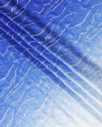 Oceanic Waves Silk Satin Fabric - Captivating Blue Gradient Print, 140cm Wide - Buy in Meters Online-D18327