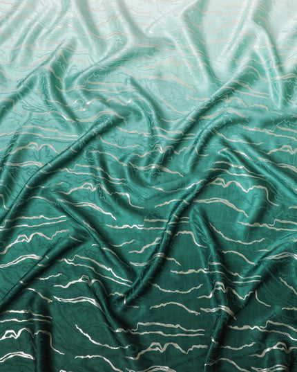 قماش الساتان الحريري Emerald Tides - طباعة كورية جنوبية فاخرة، عرض 140 سم -D18328