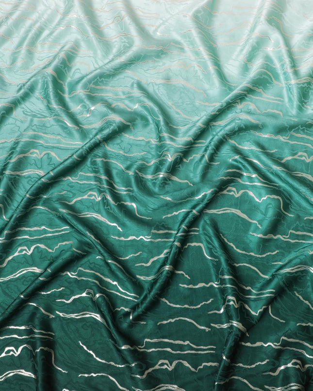 قماش الساتان الحريري Emerald Tides - طباعة كورية جنوبية فاخرة، عرض 140 سم -D18328