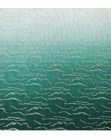 قماش الساتان الحريري Emerald Tides - طباعة كورية جنوبية فاخرة، عرض 140 سم -D18328