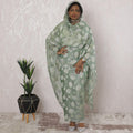 Summer green Premium pure French (Fransawi) silk chiffon thobe with same tone metallic lurex in floral design-D16155 Regal Fabrics
