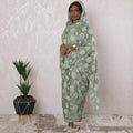 Summer green Premium pure French (Fransawi) silk chiffon thobe with same tone metallic lurex in floral design-D16155 Regal Fabrics