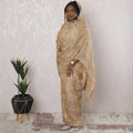 Pale brown Premium pure French (Fransawi) silk chiffon thobe with same tone viscose and multicolor metallic lurex in floral design-D16160 Regal Fabrics