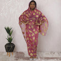 Fuchsia Pink Premium pure silk chiffon thobe with lime green viscose having gold metallic lurex in floral design-D16164