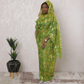 Lime green Premium pure silk chiffon thobe with peach viscose having gold metallic lurex in floral design-D16167 Regal Fabrics
