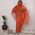Orange Premium pure silk chiffon thobe with hot pink viscose having gold metallic lurex in floral design-D16168 Regal Fabrics