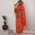 Orange Premium pure silk chiffon thobe with hot pink viscose having gold metallic lurex in floral design-D16168 Regal Fabrics