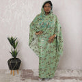 Vista green Premium pure silk chiffon thobe with grey, black viscose having gold metallic lurex in floral design-D16170 Regal Fabrics