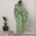 Vista green Premium pure silk chiffon thobe with grey, black viscose having gold metallic lurex in floral design-D16170 Regal Fabrics