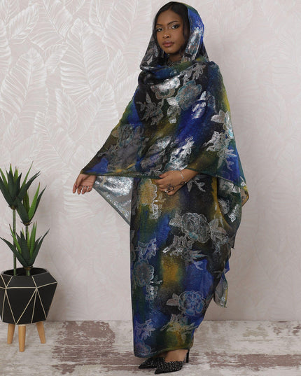 Multicolor Premium pure silk chiffon thobe with same tone metallic lurex in floral design-D16173 Regal Fabrics