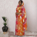Multicolor Premium pure silk chiffon thobe with same tone metallic lurex in floral design-D16174 Regal Fabrics