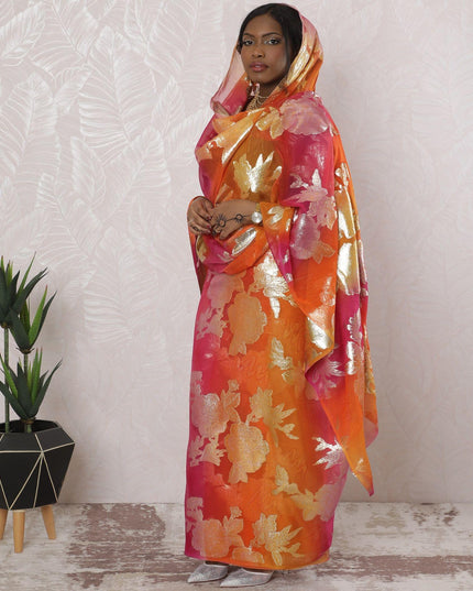 Multicolor Premium pure silk chiffon thobe with same tone metallic lurex in floral design-D16174 Regal Fabrics