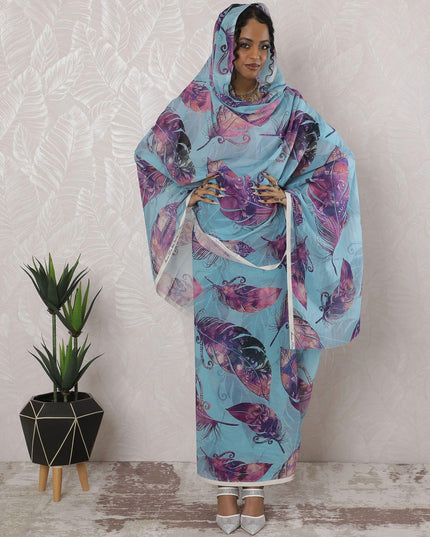 Sky blue Premium pure cotton voile thobe with multicolor print in abstract design-D16183 Regal Fabrics