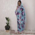 Sky blue Premium pure cotton voile thobe with multicolor print in abstract design-D16183 Regal Fabrics