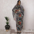 Pale brown Premium pure cotton voile thobe with multicolor print in floral design-D16187