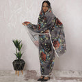 Pale brown Premium pure cotton voile thobe with multicolor print in floral design-D16187